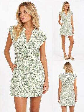 Alice + Olivia Green Abstract Print Shirt Dress XS